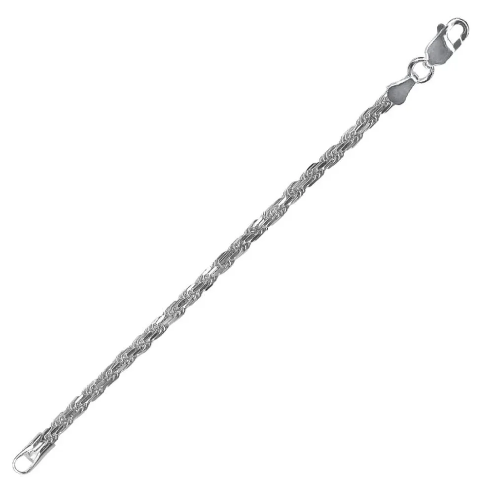 Sterling Silver 925 High Polished Diamond Cut Rope Bracelet 2.5mm 7 inches